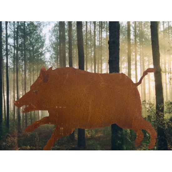 Großes laufendes Deko Wildschwein Metall für den Garten - Breite 88 cm - als Gartenstecker