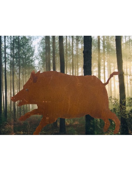 Großes laufendes Deko Wildschwein Metall für den Garten - Breite 88 cm - als Gartenstecker