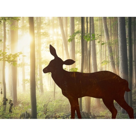 Gartendeko Rost Deko Reh mit geneigtem Kopf als Gartenstecker - Höhe 58, Breite 60, mittel  Rehlein mit gesenktem Kopf auf einem