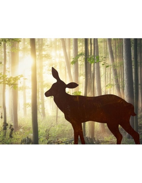 Gartendeko Rost Deko Reh mit geneigtem Kopf als Gartenstecker - Höhe 58, Breite 60, mittel  Rehlein mit gesenktem Kopf auf einem