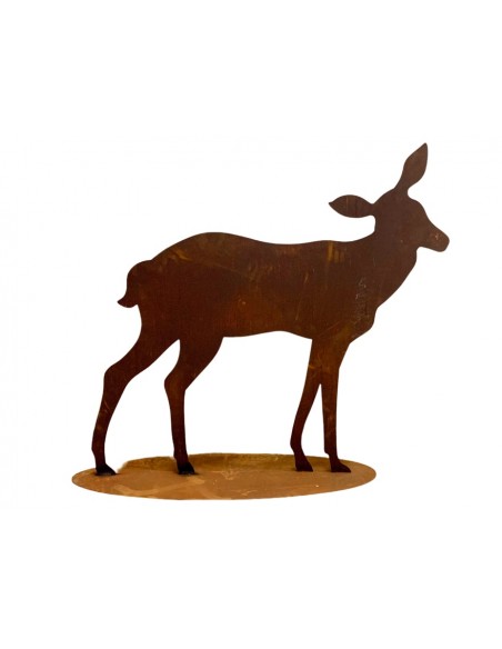 Weihnachtsdeko Reh mit geneigtem Kopf auf Platte, Höhe 58 cm, Breite 60 cm, mittel Dieses Reh mit geneigtem Kopf ist die mittler