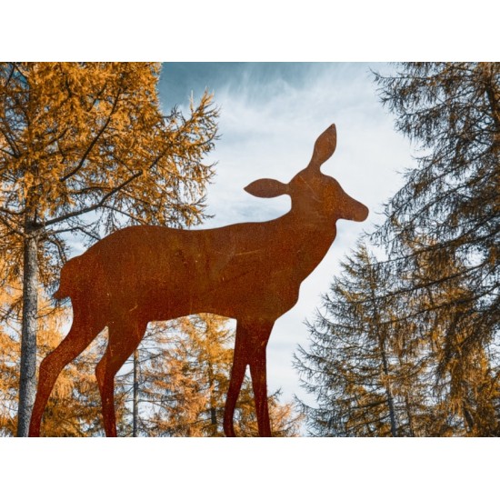 Weihnachtsdeko Reh mit geneigtem Kopf auf Platte, Höhe 58 cm, Breite 60 cm, mittel Dieses Reh mit geneigtem Kopf ist die mittler