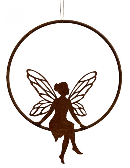 Feengarten märchenhafte Gartendeko Sitzende Deko Fee im Ring zum dekorieren - Ø 50 cm - groß Sitzende Deko Fee im Ring zum dekor