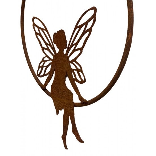 Feengarten märchenhafte Gartendeko Sitzende Deko Fee im Ring zum dekorieren - Ø 50 cm - groß Sitzende Deko Fee im Ring zum dekor