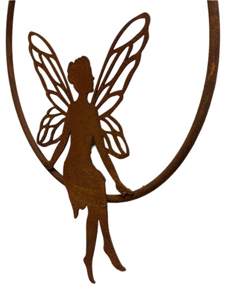 Feengarten märchenhafte Gartendeko Sitzende Deko Fee im Ring zum dekorieren - Ø 50 cm - groß Sitzende Deko Fee im Ring zum dekor