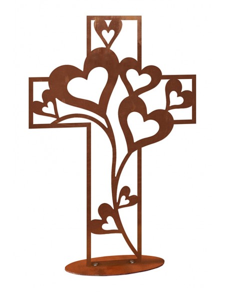 Deko Kreuz der Herzen - Edelrost, Höhe 41 cm
