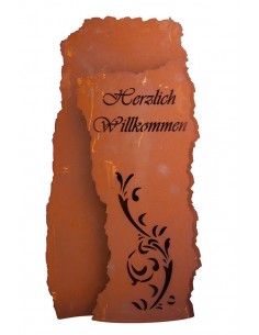 Sonderformen Säulen Säulenbogen Willkommen, 120 cm hoch inkl. Beleuchtung - Rostsäule für den Eingangsbereich 
Höhe 120 cm
T