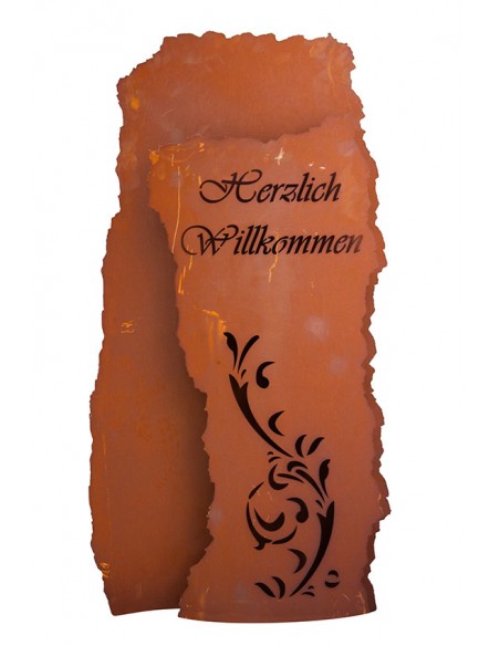 Sonderformen Säulen Säulenbogen Willkommen, 120 cm hoch inkl. Beleuchtung - Rostsäule für den Eingangsbereich 

Höhe 120 cm
T