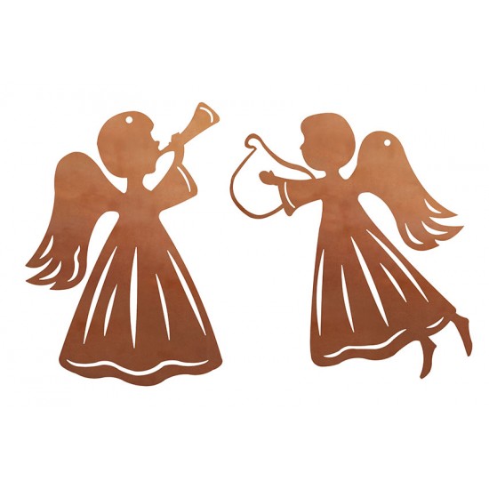 Weihnachtsbaumschmuck und Christbaumschmuck 2 tlg. Set Edelrost Engel - Christbaumschmuck ungefädelt-  Set 2 tlg. Set Edelrost E