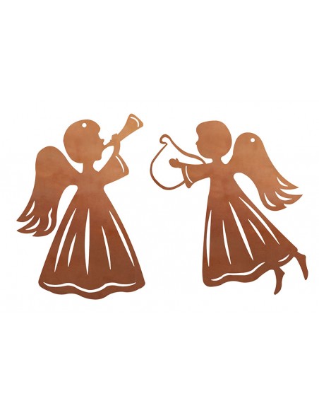 Weihnachtsbaumschmuck und Christbaumschmuck 2 tlg. Set Edelrost Engel - Christbaumschmuck ungefädelt-  Set 2 tlg. Set Edelrost E