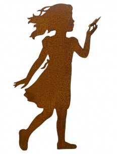 Menschen und Silhouetten Kinderfigur Mädchen - Greta - mit Schmetterling - Rückseitig mit Rohr - 110 cm hoch hübsche Gartenfigur