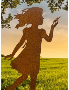 Menschen und Silhouetten Kinderfigur Mädchen - Greta - mit Schmetterling - Rückseitig mit Rohr - 110 cm hoch hübsche Gartenfigur 2
