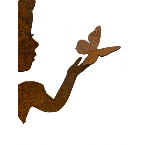 Menschen und Silhouetten Kinderfigur Mädchen - Greta - mit Schmetterling - Rückseitig mit Rohr - 110 cm hoch hübsche Gartenfigur