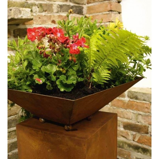 Schalen für Rostsäulen Metall Pflanzschale viereckig hoch 44 x 44 cm mit 4 Standkugeln Multitalent: Diese Pflanzschale ist unser