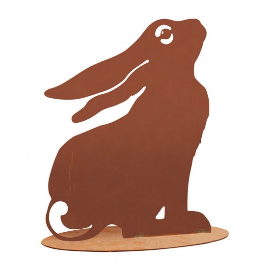 Hase ängstlich auf Platte 35 cm hoch -  Osterdekoration für den Garten