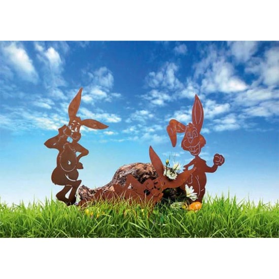 Hasen Cooler Edelrost Hase stehend auf Platte - Höhe 49 cm Edelrost Osterhase in stehender Pose
Unser chilliger Osterhase ist e