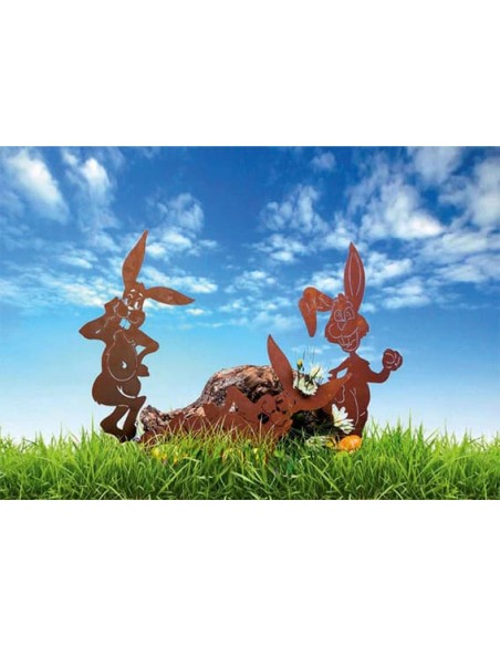 Hasen Cooler Edelrost Hase stehend auf Platte - Höhe 49 cm Edelrost Osterhase in stehender Pose
Unser chilliger Osterhase ist e