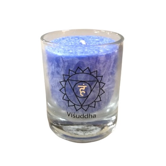 Glück CHAKRA Kerze Verstehen - Hellblau - klein ca. 6 cm - Kerze im Glas - Palm Light 
Diese Chakra-Kerze hat das Symbol des fü