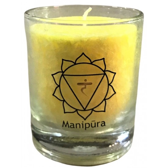 Glück CHAKRA Kerze Schutz - Gelb - klein ca. 6 cm - Kerze im Glas - Palm Light Diese gelbe Chakra-Kerze sorgt für die Entspannun