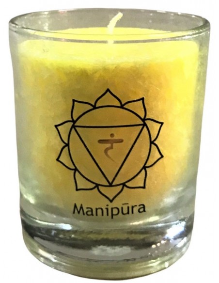 Glück CHAKRA Kerze Schutz - Gelb - klein ca. 6 cm - Kerze im Glas - Palm Light Diese gelbe Chakra-Kerze sorgt für die Entspannun