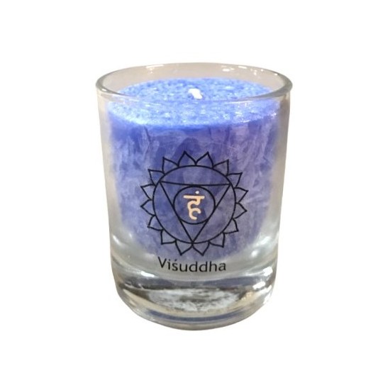 Glück CHAKRA Kerze Verstehen - Hellblau - klein ca. 6 cm - Kerze im Glas - Palm Light 
Diese Chakra-Kerze hat das Symbol des fü