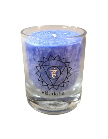 Glück CHAKRA Kerze Verstehen - Hellblau - klein ca. 6 cm - Kerze im Glas - Palm Light 
Diese Chakra-Kerze hat das Symbol des fü