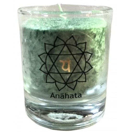 Glück CHAKRA Kerze Heilung - Grün - klein ca. 6 cm - Kerze im Glas - Palm Light Die grüne Chakra-Kerze mit der 12-blättrigen Lot
