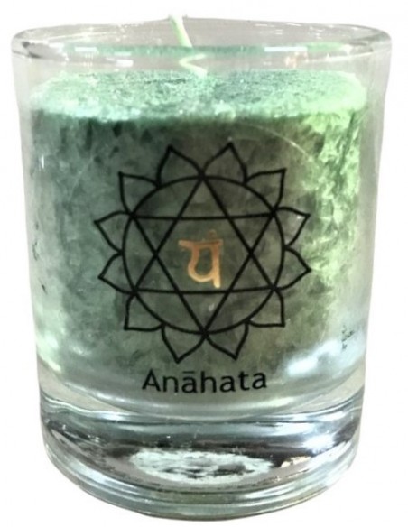 Glück CHAKRA Kerze Heilung - Grün - klein ca. 6 cm - Kerze im Glas - Palm Light Die grüne Chakra-Kerze mit der 12-blättrigen Lot