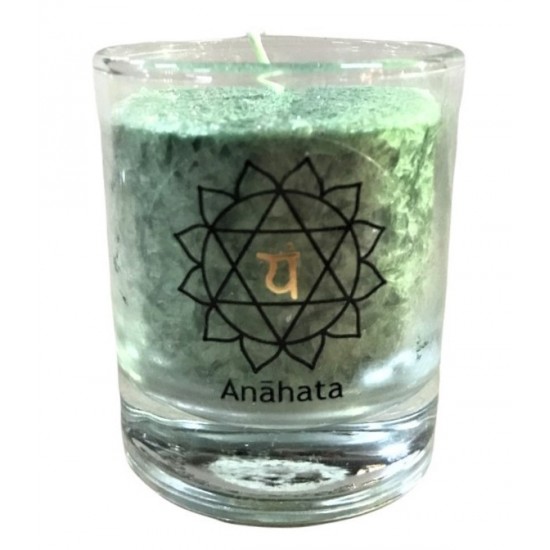 Glück CHAKRA Kerze Heilung - Grün - klein ca. 6 cm - Kerze im Glas - Palm Light Die grüne Chakra-Kerze mit der 12-blättrigen Lot