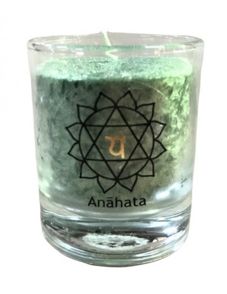Glück CHAKRA Kerze Heilung - Grün - klein ca. 6 cm - Kerze im Glas - Palm Light Die grüne Chakra-Kerze mit der 12-blättrigen Lot