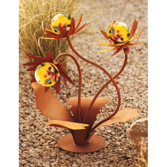 Glasblume - Distel - Höhe 70 cm - Gelbe Glaskugeln