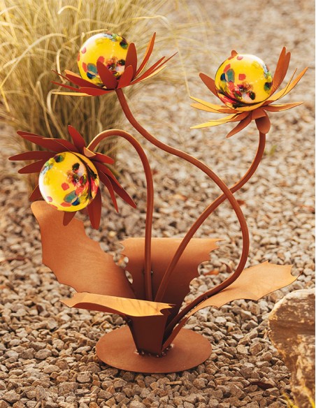 Glasblume - Distel - Höhe 70 cm - Gelbe Glaskugeln