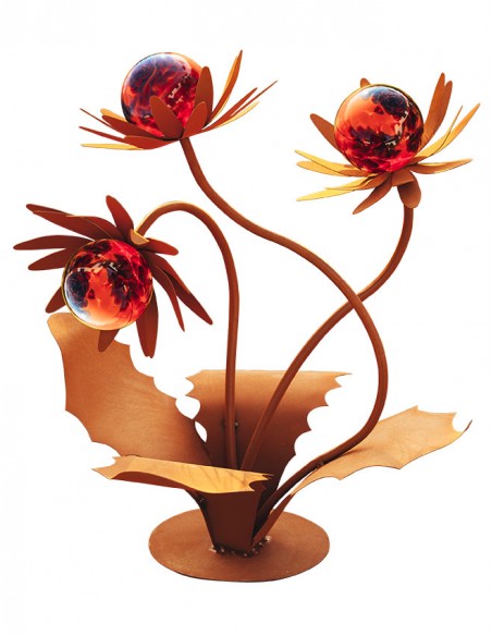 Glasblume - Distel - Höhe 70 cm - Rote Glaskugeln