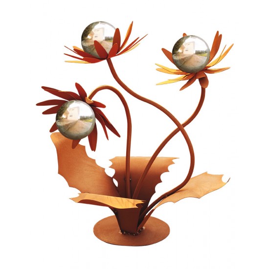 Glasblume - Distel - Höhe 70 cm - Edelstahlkugeln