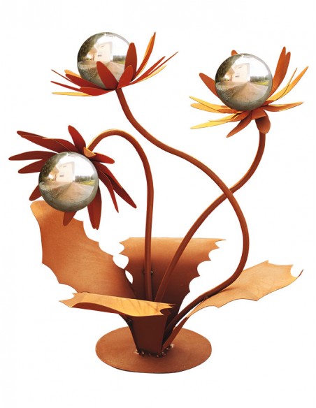 Glasblume - Distel - Höhe 70 cm - Edelstahlkugeln