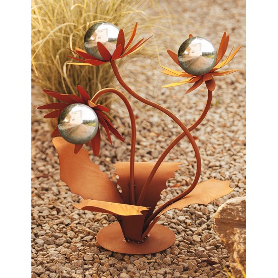 Glasblume - Distel - Höhe 70 cm - Edelstahlkugeln