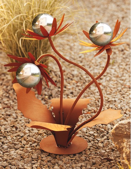 Glasblume - Distel - Höhe 70 cm - Edelstahlkugeln