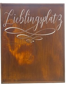 Sichtschutzwand Metall mit Lieblingsplatz Schriftzug in Schreibschrift - Höhe 150 cm - Breite 120 cm
