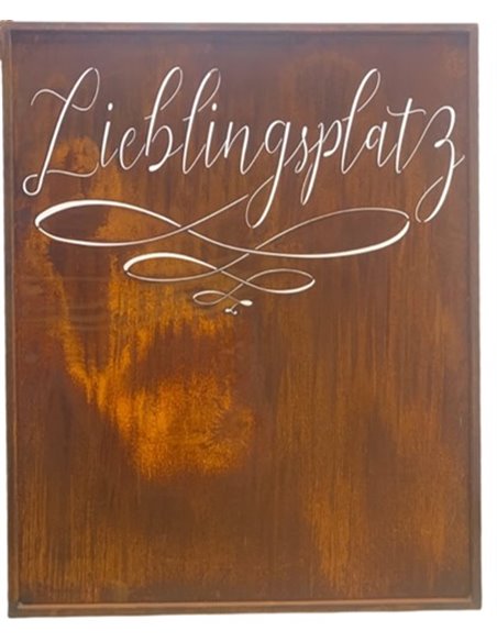 Sichtschutzwand Metall mit Lieblingsplatz Schriftzug in Schreibschrift - Höhe 150 cm - Breite 120 cm