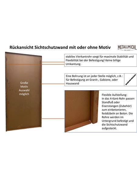 Sichtschutzzaun Metall - Berge - Höhe 180 cm -Trennwand für den Garten