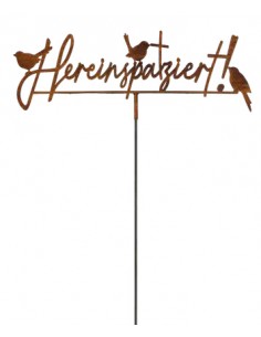 Vogel Deko Edelrost Spruch mit 3 Vögel - Hereinspatziert - mit Steckverbindung - Breite 75 cm Edelrost Spruch "Hereinspatziert"  2
