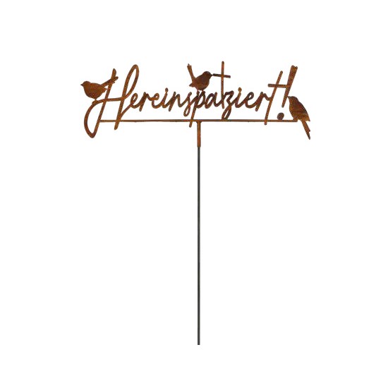 Vogel Deko Edelrost Spruch mit 3 Vögel - Hereinspatziert - mit Steckverbindung - Breite 75 cm Edelrost Spruch "Hereinspatziert" 