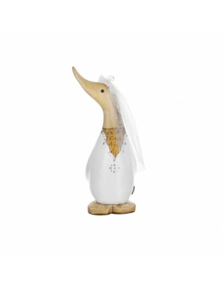 Dcuk Deko Enten Dekofigur Braut Entlein klein - Höhe 11 cm - Geschenkidee für Brautpaar Dieses kleine Enten-Brautpaar als Dekofi