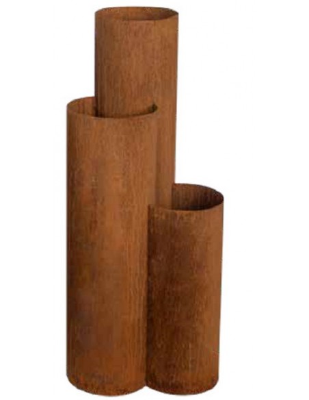 Pflanzgefäße + Schalen + Kronen Edelrost Pflanztopf aus 3 Rohren - verschiedene Höhen - groß - Höhe 120 cm Die drei aneinander g