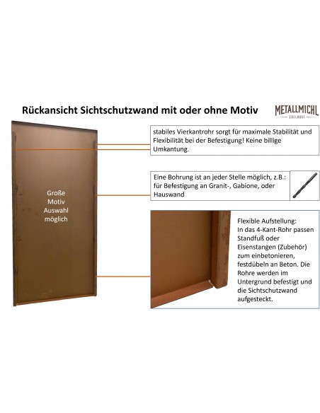 Trennwand und Sichtschutzzaun Metall 180 cm hoch Schmale Sichtschutzwand geschlossen ohne Muster - 180 x 55 cm Schmale Sichtschu