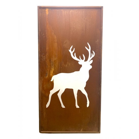 Sichtschutz 2m hoch - 200 cm Sichtschutzzaun Elemente Sichtschutzwand mit gehendem Hirsch - Höhe 200 cm - Breite 100 cm 
Metall
