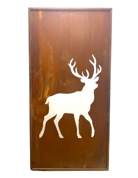 Sichtschutz 2m hoch - 200 cm Sichtschutzzaun Elemente Sichtschutzwand mit gehendem Hirsch - Höhe 200 cm - Breite 100 cm 
Metall