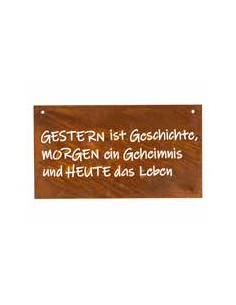 Start Gestern ist Geschichte, morgen ein Geheimnis und Heute das Leben- Blechschild gelasert - Höhe 20 cm 
Höhe 20 cm
Breite 3