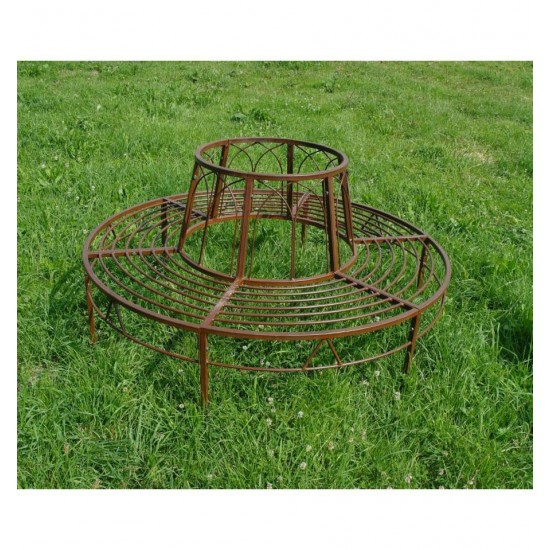 Möbel Outdoor in Edelrost Massive XL Baumbank 150 Ø - Stabil aus Metall Sehr stabile Metall Baumbank für große Bäume aus Volleis