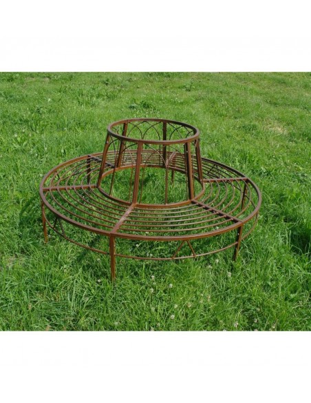 Möbel Outdoor in Edelrost Massive XL Baumbank 150 Ø - Stabil aus Metall Sehr stabile Metall Baumbank für große Bäume aus Volleis